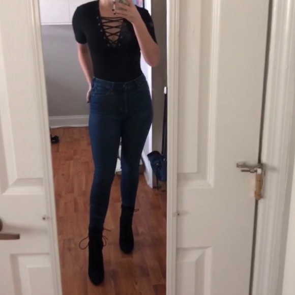 Forever 21 Black Ribbed Lace-Up Short-Sleeve Bodysuit - Picture 8 of 8